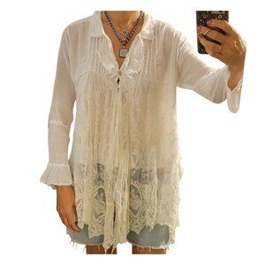 Free People x Tricia Fix Blouse Women S Boho Chic Whimsical Renaissance Medieval